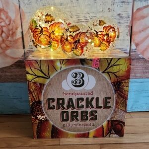 Fall Handpainted Lighted Glass Orbs Home Decor Set Of 3 IOB